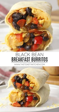 black bean breakfast burritos on a white plate