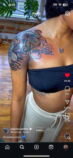 Stomach Tattoo Black Women, Haitian Flag Tattoo, Tattoo Ideas Female Dark Skin, Tattoos On Black People, Colored Tattoos On Brown Skin