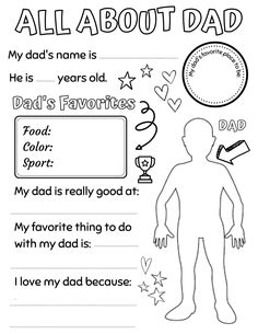 fathers day worksheet with the words all about dad and his child's name