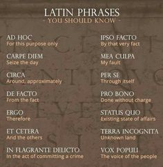 latin phrases you should know to learn in english and spanish, with pictures on them