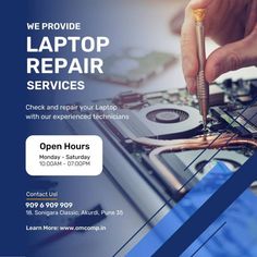 a flyer for a computer repair company with an image of a hand holding a screwdriver