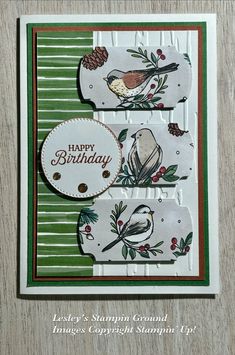 a happy birthday card with two birds on the front and one bird on the back