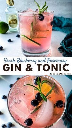 fresh blueberry and rosemary gin and tonic cocktail