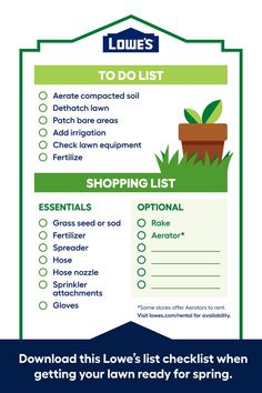 the lawn checklist is shown in green and blue, with an image of a potted