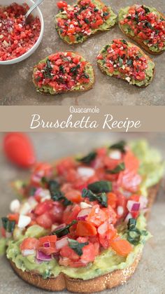 guacamole and tomato bruschetta recipe on toasted bread