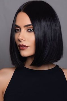 Hairstyles For Short Hair Black Hair, Short Bob Haircuts Black Hair, Sleek Black Bob, Black Haircut Women, Women With Short Black Hair, Short Black Bob Hairstyles, Black Hair Bob Haircut, Black Hair Bobs, Short Bob Dark Hair