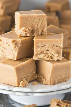 several pieces of peanut butter fudge on a plate