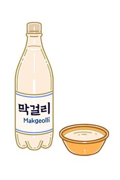 a bottle of milk next to a bowl of oatmeal on a white background