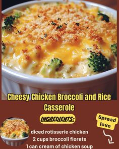 Cheesy Chicken Broccoli and Rice Casserole Cheesy Chicken Broccoli, Broccoli Rice, Quick Weeknight Dinners, Rice Casserole, Broccoli Florets, Cheesy Chicken, Cream Of Chicken, Cream Of Chicken Soup, Rotisserie Chicken