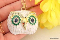 Owl Head, White Owl, Owl Jewelry, Owl Pendant, White Embroidery, White Crochet, Jewellery Making