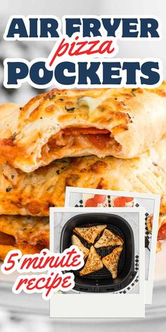 an advertisement for air fryer pizza pockets on a plate