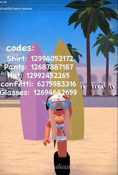 a cartoon character is standing in front of a surfboard and palm trees with the words code