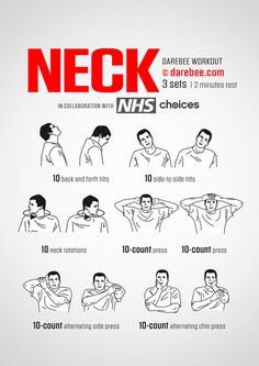 a poster showing how to do neck pain and tension exercises for men with different postures