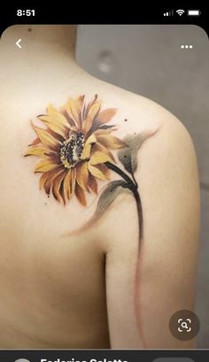 a woman with a sunflower tattoo on her shoulder