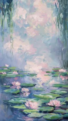 a painting of water lilies in the pond