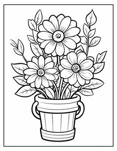 flowers in a pot coloring page