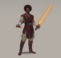 the character is holding a light saber in his hand