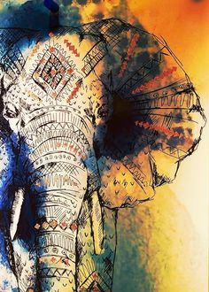 an elephant is painted in bright colors