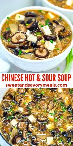 chinese hot and sour soup with mushrooms in a white bowl