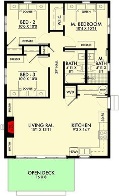 an open floor plan for a house with two bedroom and one bathroom, including the living room