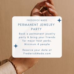 Want to book a permanent jewelry party or the bead bar? Frederick MADE offers a wide variety of group events including paint classes, sip and shops, and more. If you want to book a group for permanent jewelry or the bead bar, you've come to the right place! Here is how it works: For permanent jewelry - the booking fee is a deposit worth the price of 1 piece. Miranda will contact you after you make your reservation to find out how many attendees to expect. They can pay individually or as a group at the time of the event. The host will receive 1 bracelet and an additional bracelet or necklace if there are more than 6 guests in attendance. For the bead bar - Booking here for the bead bar is for 4 people. You are welcome to bring more than that! Miranda will contact you to confirm your date an Permanent Jewelry Party, Jewelry Vendor Booth, Boutique Jewelry Display, Bracelet Stuff, Jewelry Booth, Jewelry Vendor, Book Bar, Permanent Jewelry, Group Events