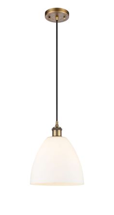 Includes 10 feet of cord. Slope ceiling compatible. 4.5 inch 2mm heavy cast canopy. Innovations Lighting Bristol Glass Brushed Brass Industrial Opal Glass Dome Medium Hanging Pendant Light | 516-1P-BB-GBD-91 Hanging Pendant Light, Hanging Pendant, Hanging Pendant Lights, Glass Dome, Hanging Pendants, Sloped Ceiling, Glass Domes, Brushed Brass, Decor Lighting