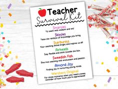 teacher survival kit with candy and confetti