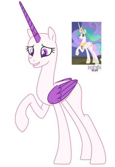 the pinkie pony is standing in front of a white background and has purple eyes