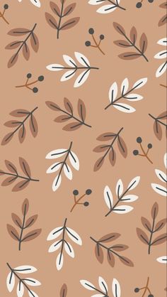 a pattern with leaves and berries on a pink background