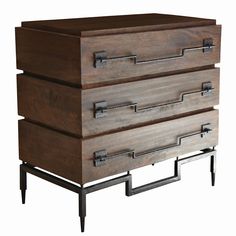 a wooden dresser with metal handles and drawers