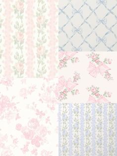 four different colored floral wallpapers with white and pink flowers