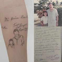 a couple's handwriting on the left arm and an image of their mother with her son