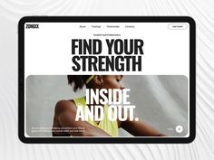 a tablet with the words find your strength inside and out on it's screen