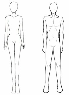 an outline drawing of a male and female mannequins side - by - side