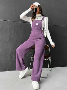 Lilac Purple Casual Collar Sleeveless Woven Fabric Plain Overall Embellished Non-Stretch  Women Jumpsuits & Bodysuits Salobit For Woman, Purple Casual Outfits For Women, Purple Overalls Outfit, Jumsute Outfit, Purple Style Outfit, Casual Outfits Purple, Cute Outfits Purple, Jump Suits For Women Jumpsuits, How To Style A Jumpsuit