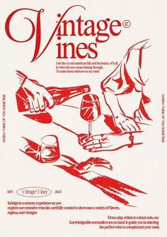 an advertisement for vintage wines in red and white