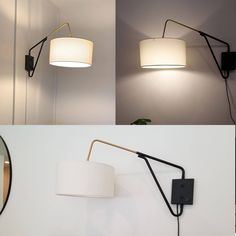 Mid-Century Fabric Plug-in Wall Light Swing Arm Wall Lamp Bedside Wall Lamps, Plug In Wall Lamp, Adjustable Wall Light, Plug In Wall Lights, Brass Bed, Black Wall Lamps, Wall Lamps Bedroom, Standard Lamps, Mid Century Wall