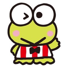 a cartoon frog wearing a striped shirt and bow tie