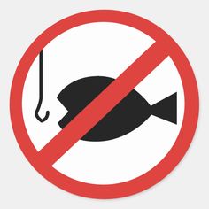 a no fishing sign with a fish in the center and a hook in the middle