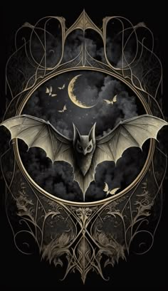 a bat flying through the night sky with bats in it's wings and clouds