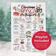 Christmas Song Bingo - Greengate Images Game For Christmas, Coming Song, Free Playlist, Music Bingo, Fun Family Christmas Games, Classic Christmas Songs, Bingo Set, The Playlist, Christmas Songs