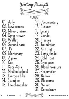 the writing prompts list is shown in black and white