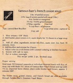 an old recipe for famou - bar's french onion soup