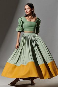 Shop for TheRealB Green Polyester Square Neckline Crop Top for Women Online at Aza Fashions Lux Fashion, Pre Fall Fashion, Crop Top For Women, Color Block Skirt, Crop Tops Online, Bespoke Fashion, Pleated Maxi Skirt, Skirt For Women, Pleated Maxi Dress