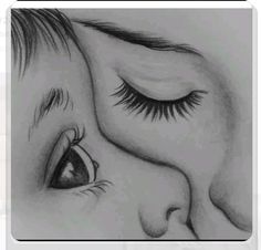 a drawing of a child's face with long eyelashes