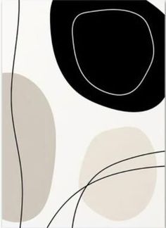 an abstract black and white painting with circles on it's sides, against a neutral background