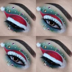 Easy Christmas Eyeshadow Looks, Groovy Makeup, Holiday Eye Makeup, Xmas Makeup, Fantasy Make-up, Christmas Eyeshadow, Holiday Eye, Maquillage Yeux Cut Crease, Sweater Diy