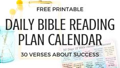 the daily bible reading plan calendar is shown in front of a clipboard with notes on it