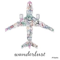 the words wanderlust written in different languages on a white background with an airplane