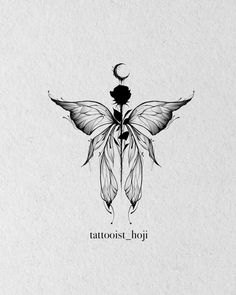 a black and white drawing of a butterfly with the words tattooist hoi on it